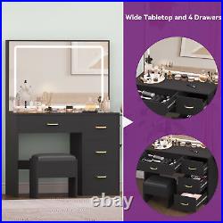 Vanity Set LED Lighted Mirror Large Dressing Table with 4 Drawers plug sockets