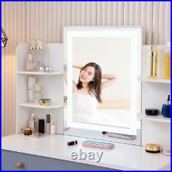 Vanity Set LED Touch Mirror Lights 6 Storage Shelves Cushioned Stool & 2 Drawers