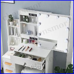Vanity Set Makeup Dressing Table with 10 LED Lights with Stool and Mirror White US