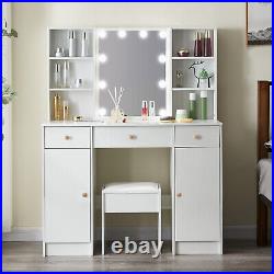 Vanity Set Makeup Mirror Dressing Dresser Desk Drawers Cabinets with Led Lights