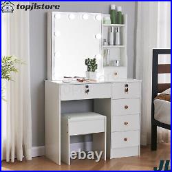 Vanity Set with LED Lighted Mirror Makeup Dressing Dresser Desk Table With Stool