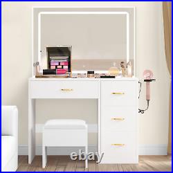 Vanity Set with Led Lights Makeup Desk Dressing Dresser Desk Table with 4 Drawer
