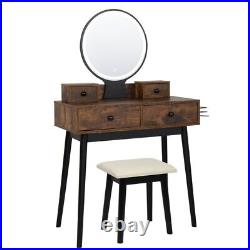 Vanity Set with Touch Screen Lighted Mirror, Makeup Table with Cushioned Stool