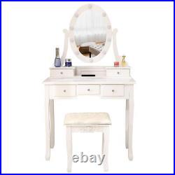 Vanity Table Led Lights Mirror 5 Drawers Makeup Dressing Desk with Stool Set