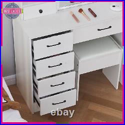 Vanity Table Makeup with 10 Led Lighted Mirror Dressing Stool Set and 6 Drawers