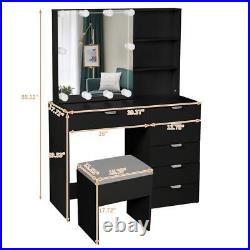 Vanity Table Set 10 LED Mirror Makeup Cabinet with 6 Drawer Storage Dresser Desk
