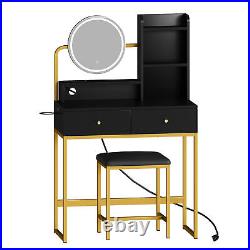Vanity Table Set 2 Drawers LED Makeup Mirror Dressing Table with Power Station