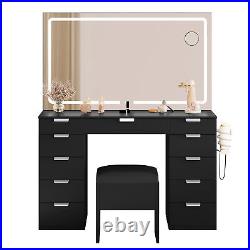 Vanity Table Set Dressing Table Makeup with 11 Drawers LED Lighted Mirror Room