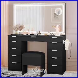 Vanity Table Set Dressing Table Makeup with 11 Drawers LED Lighted Mirror Room