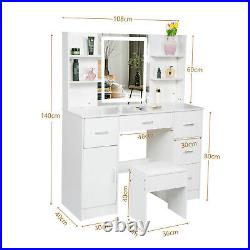 Vanity Table Set LED Lights Mirror 5 Drawer Dresser Desk Bedroom Makeup Dressing