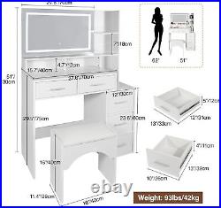 Vanity Table Set with Mirror and Stool, Makeup Vanity with Lights