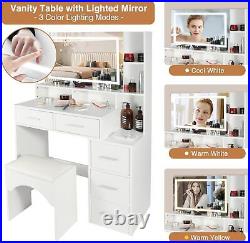 Vanity Table Set with Mirror and Stool, Makeup Vanity with Lights