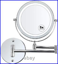 Wall Mounted Makeup Mirror LED Lighted Double Sided 5X Magnification 360° Swivel