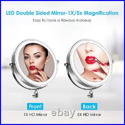 Wall Mounted Makeup Mirror LED Lighted Double Sided 5X Magnification 360° Swivel