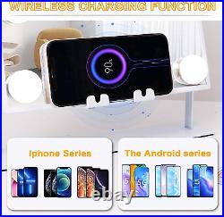 White Hollywood Vanity Mirror with Lights 9 Dimmable Bulbs Wireless Charger Blue