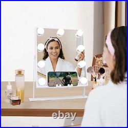 White Hollywood Vanity Mirror with Lights 9 Dimmable Bulbs Wireless Charger Blue