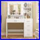 White Makeup Vanity Desk with Mirror & Lights Drawers & Storage Shelves