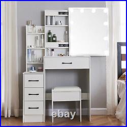 White Makeup Vanity Table Set with 10 Lights Mirror and 4 Drawers Dressing Desk