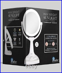 Zadro Max Bright Fluorescent Light Makeup Mirror with Magnification 10X/1X, White